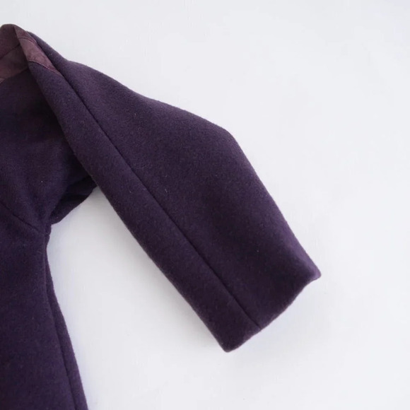 Vintage Liz Moody Purple 75% Wool with Suede Detail Button Up Pea Coat 16  W - Picture 5 of 16